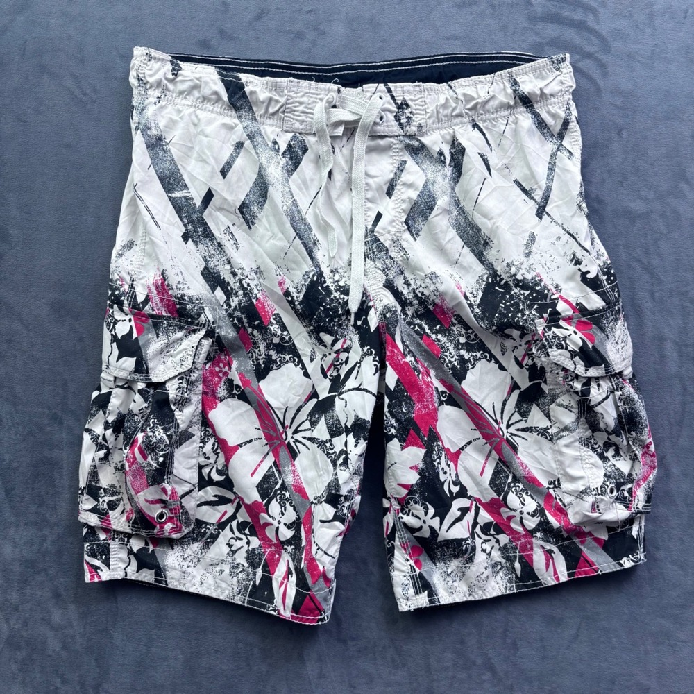 Arizona Jean Co Mens Board Shorts Pink Black White Floral Cargo Swim Trunks 34
